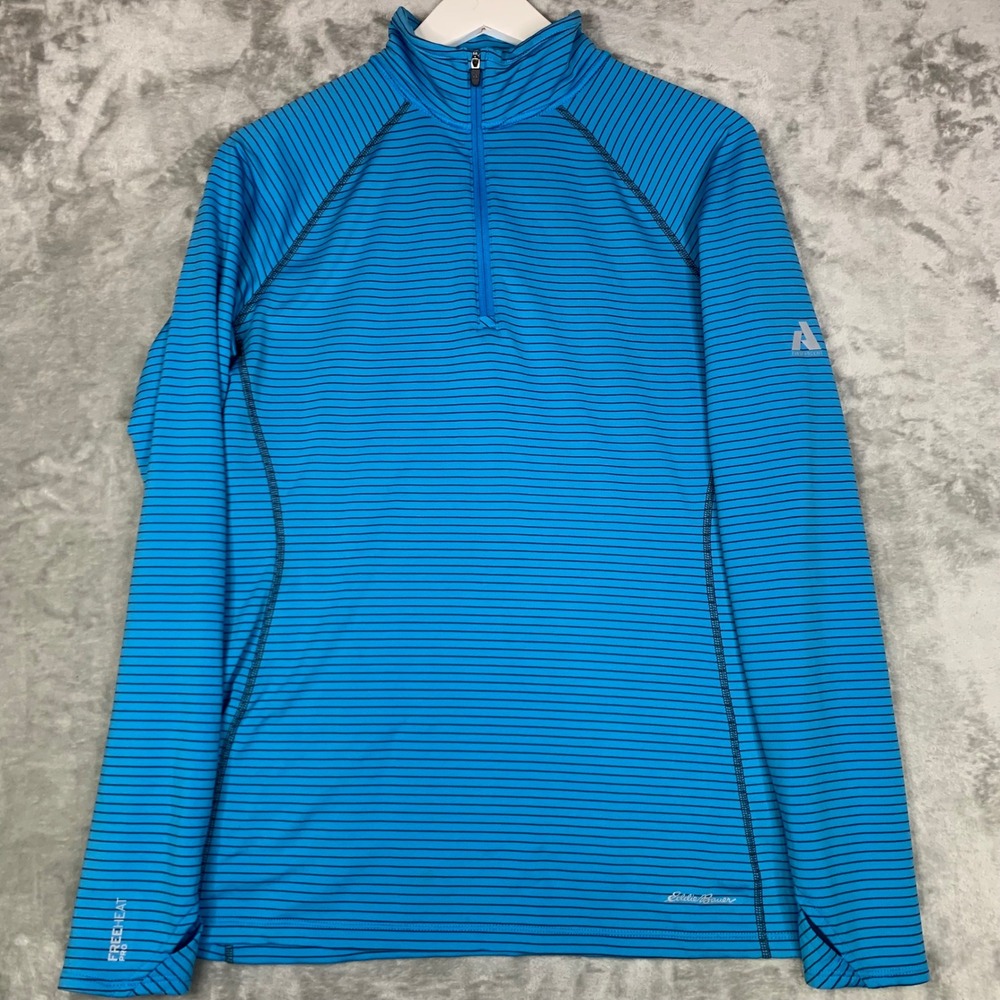 Eddie Bauer First Ascent FreeHeat Pro Blue Striped 1/4 Zip Baselayer Womens‎ L